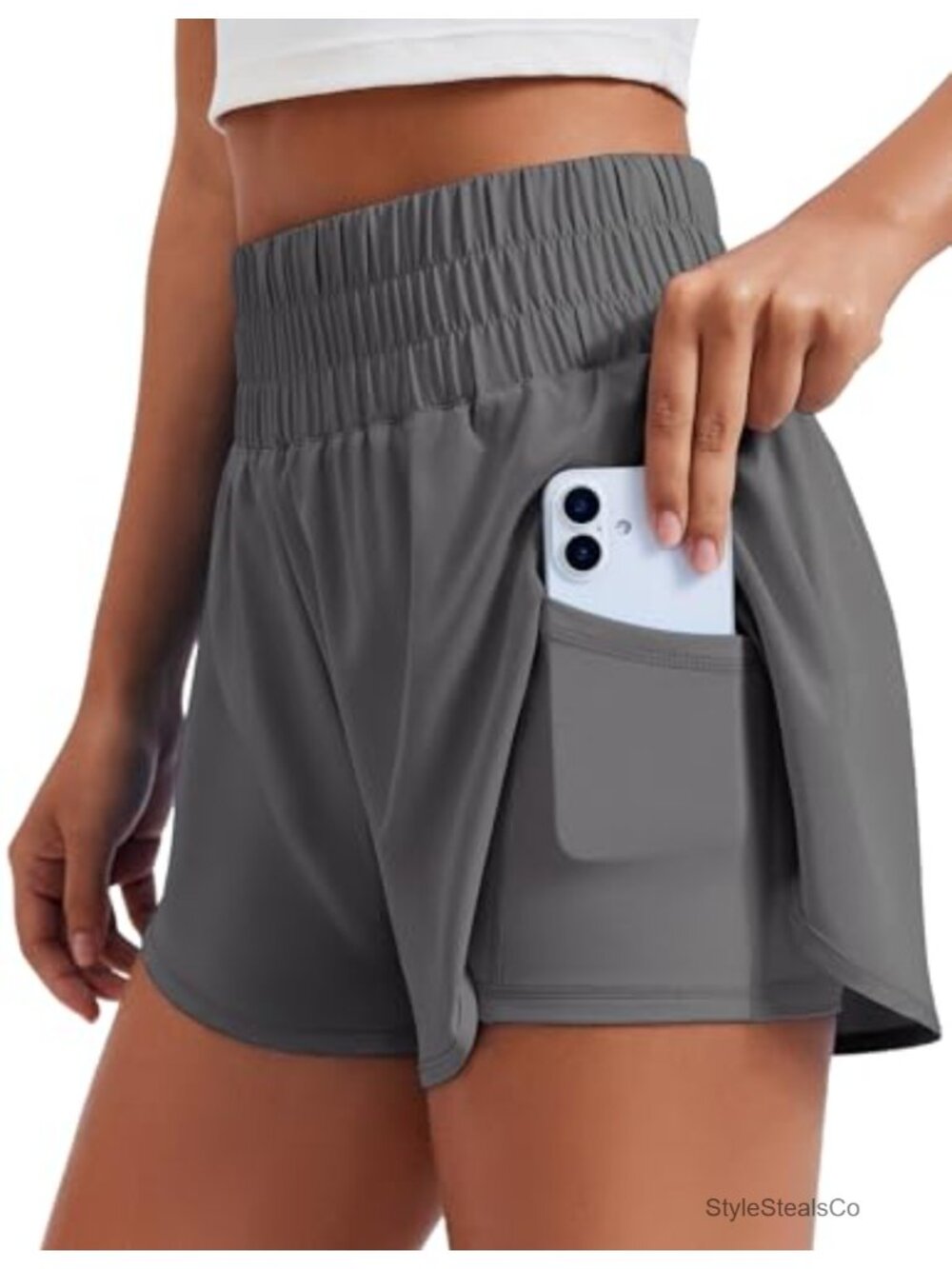 Women's 2-in-1 Running Shorts High-Split Dolphin Hem 3" Liner with Pockets